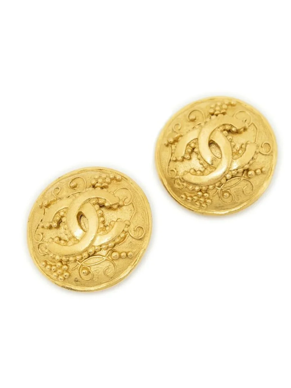 Chanel CC Logo Round Clip Type Earrings Gold Plated